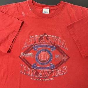 Vintage Atlanta Braves Tshirt 2004 Red Size 2XL CSA Faded Thrashed‎ MLB Baseball